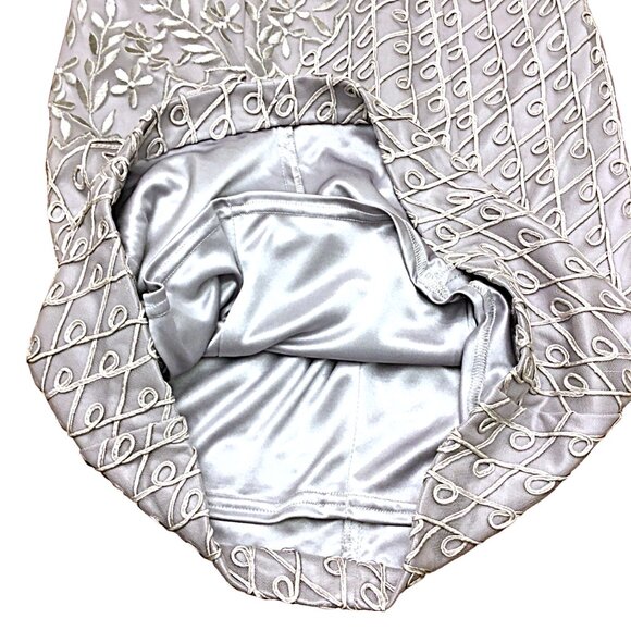 NEW Sue Wong Dress Embroidered V-neck Floral Platinum Silver Bra Nocturne Size 2 - Picture 7 of 16